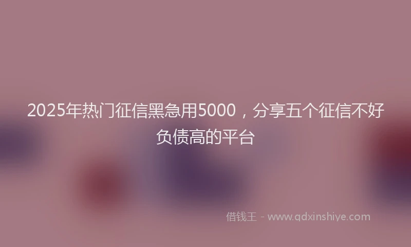 2025年热门征信黑急用5000，分享五个征信不好负债高的平台