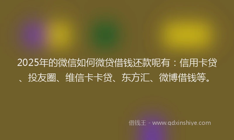 2025年的微信如何微贷借钱还款呢有：信用卡贷、投友圈、维信卡卡贷、东方汇、微博借钱等。