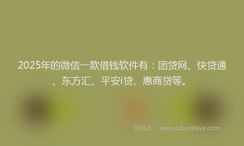 2025年的微信一款借钱软件有：团贷网、快贷通、东方汇、平安i贷、惠商贷等。