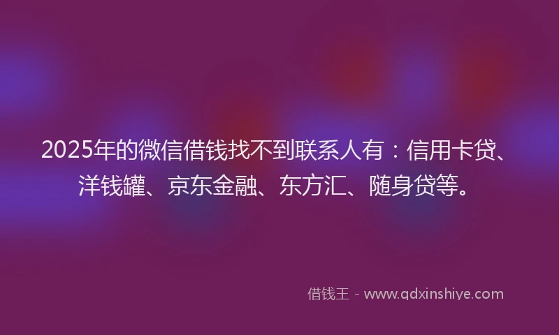 2025年的微信借钱找不到联系人有：信用卡贷、洋钱罐、京东金融、东方汇、随身贷等。