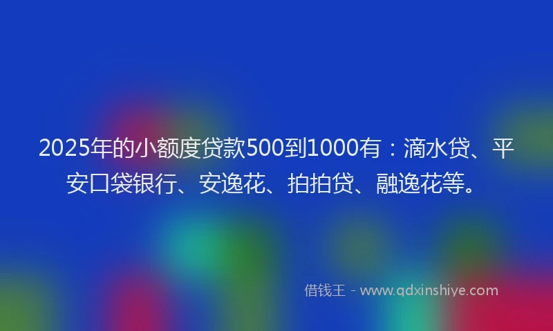2025年的小额度贷款500到1000有：滴水贷、平安口袋银行、安逸花、拍拍贷、融逸花等。