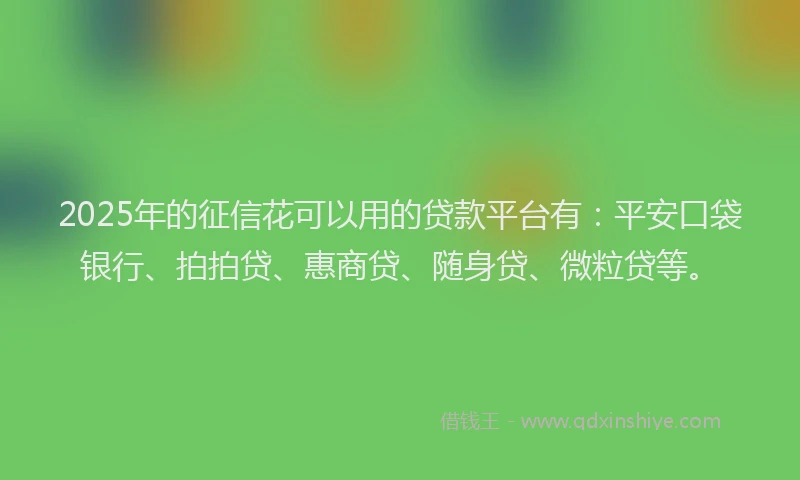2025年的征信花可以用的贷款平台有：平安口袋银行、拍拍贷、惠商贷、随身贷、微粒贷等。