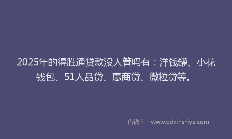 2025年的得胜通贷款没人管吗有：洋钱罐、小花钱包、51人品贷、惠商贷、微粒贷等。