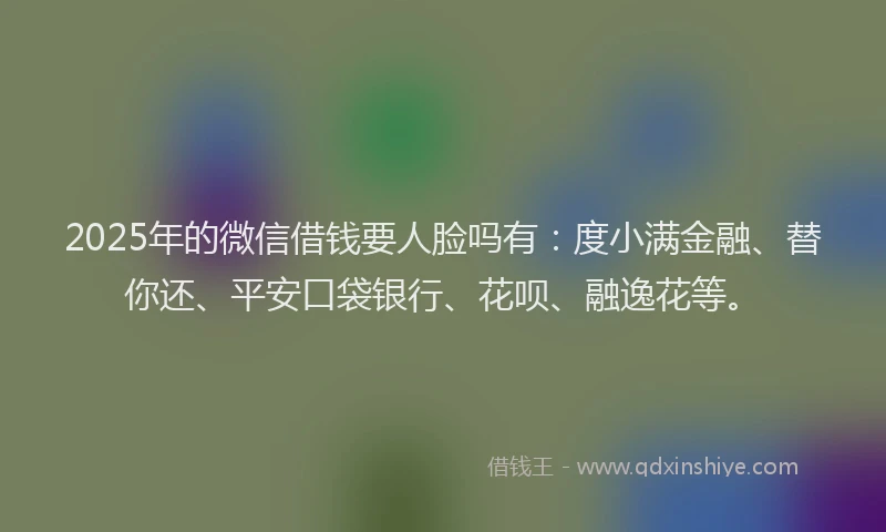 2025年的微信借钱要人脸吗有：度小满金融、替你还、平安口袋银行、花呗、融逸花等。