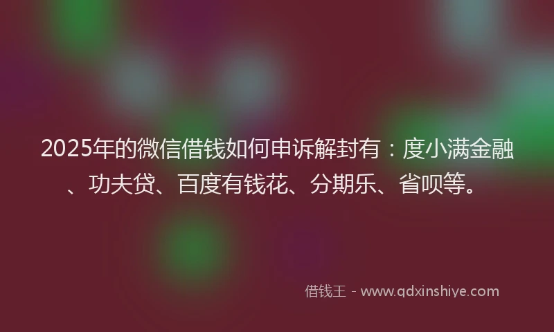 2025年的微信借钱如何申诉解封有：度小满金融、功夫贷、百度有钱花、分期乐、省呗等。