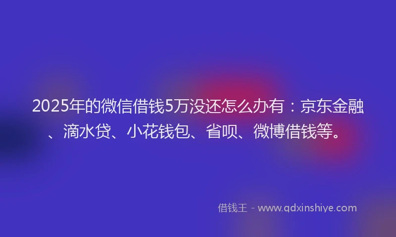 2025年的微信借钱5万没还怎么办有：京东金融、滴水贷、小花钱包、省呗、微博借钱等。