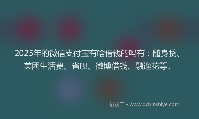 2025年的微信支付宝有啥借钱的吗有：随身贷、美团生活费、省呗、微博借钱、融逸花等。