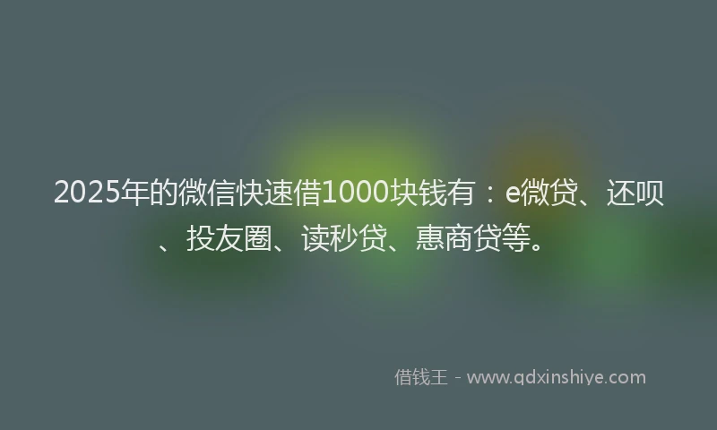 2025年的微信快速借1000块钱有：e微贷、还呗、投友圈、读秒贷、惠商贷等。
