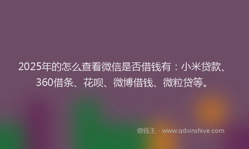 2025年的怎么查看微信是否借钱有：小米贷款、360借条、花呗、微博借钱、微粒贷等。