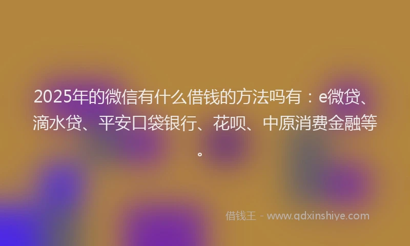2025年的微信有什么借钱的方法吗有：e微贷、滴水贷、平安口袋银行、花呗、中原消费金融等。