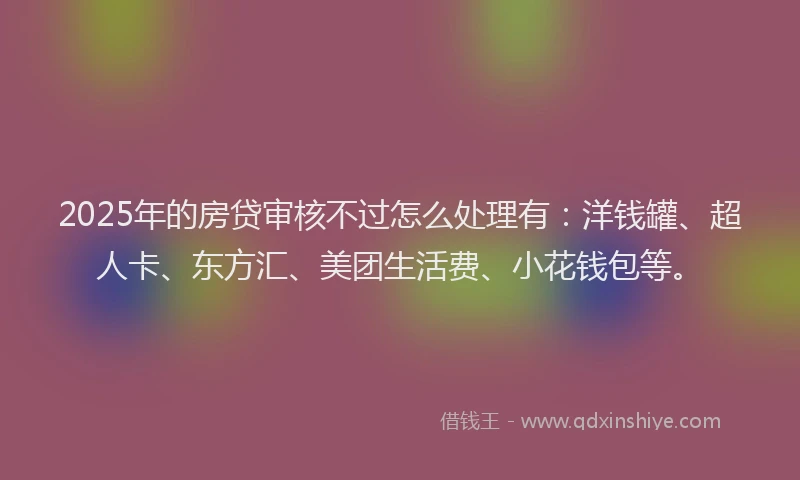 2025年的房贷审核不过怎么处理有：洋钱罐、超人卡、东方汇、美团生活费、小花钱包等。