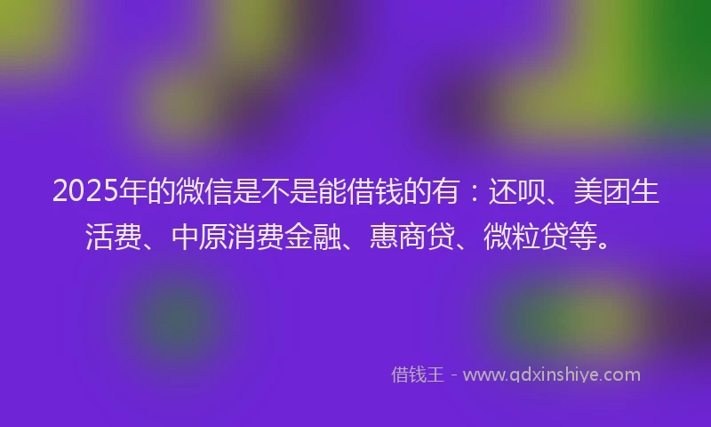 2025年的微信是不是能借钱的有：还呗、美团生活费、中原消费金融、惠商贷、微粒贷等。