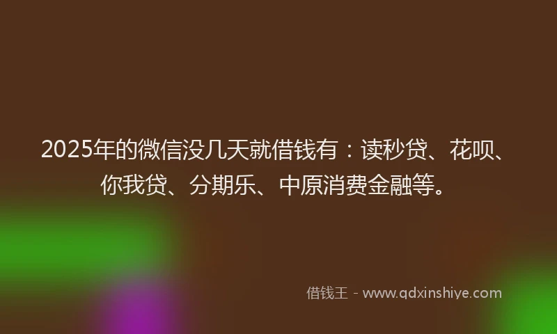 2025年的微信没几天就借钱有：读秒贷、花呗、你我贷、分期乐、中原消费金融等。