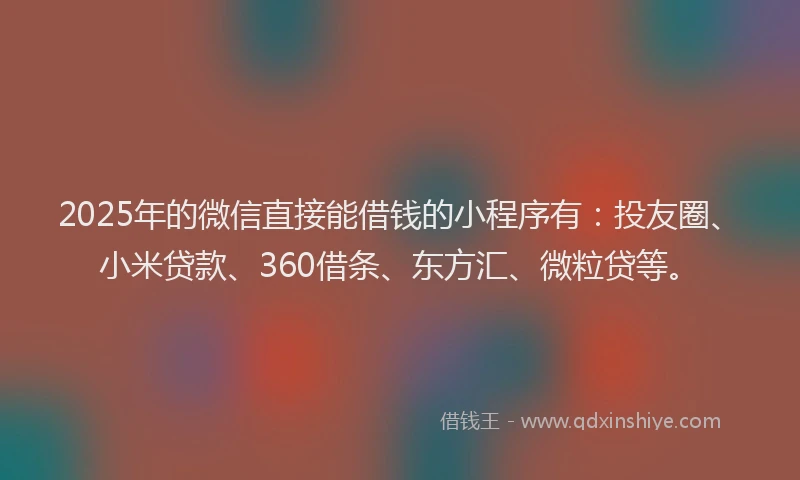 2025年的微信直接能借钱的小程序有：投友圈、小米贷款、360借条、东方汇、微粒贷等。