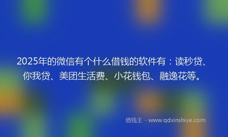 2025年的微信有个什么借钱的软件有：读秒贷、你我贷、美团生活费、小花钱包、融逸花等。