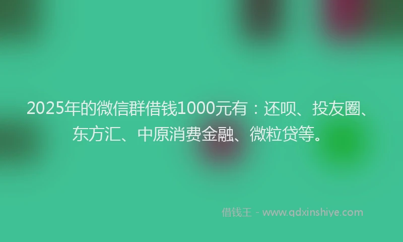2025年的微信群借钱1000元有：还呗、投友圈、东方汇、中原消费金融、微粒贷等。