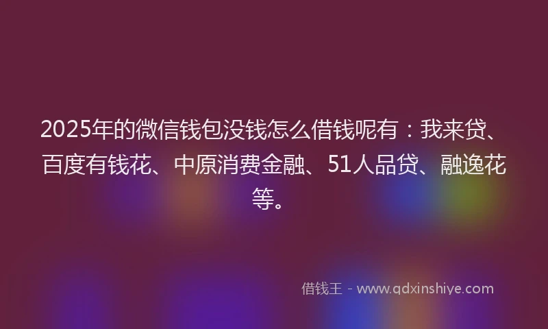 2025年的微信钱包没钱怎么借钱呢有：我来贷、百度有钱花、中原消费金融、51人品贷、融逸花等。