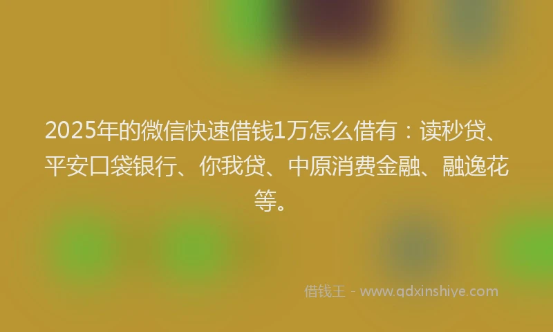 2025年的微信快速借钱1万怎么借有：读秒贷、平安口袋银行、你我贷、中原消费金融、融逸花等。