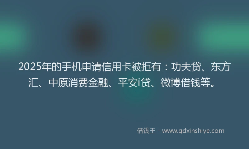 2025年的手机申请信用卡被拒有：功夫贷、东方汇、中原消费金融、平安i贷、微博借钱等。