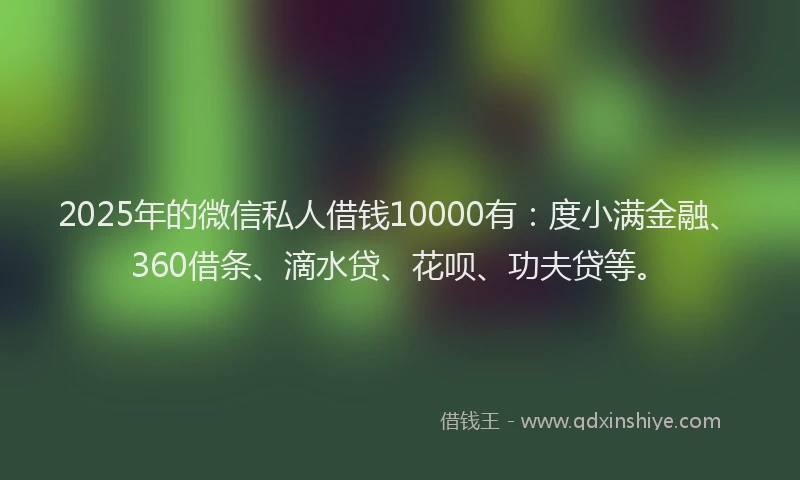 2025年的微信私人借钱10000有：度小满金融、360借条、滴水贷、花呗、功夫贷等。