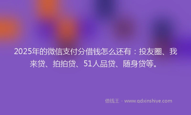 2025年的微信支付分借钱怎么还有：投友圈、我来贷、拍拍贷、51人品贷、随身贷等。