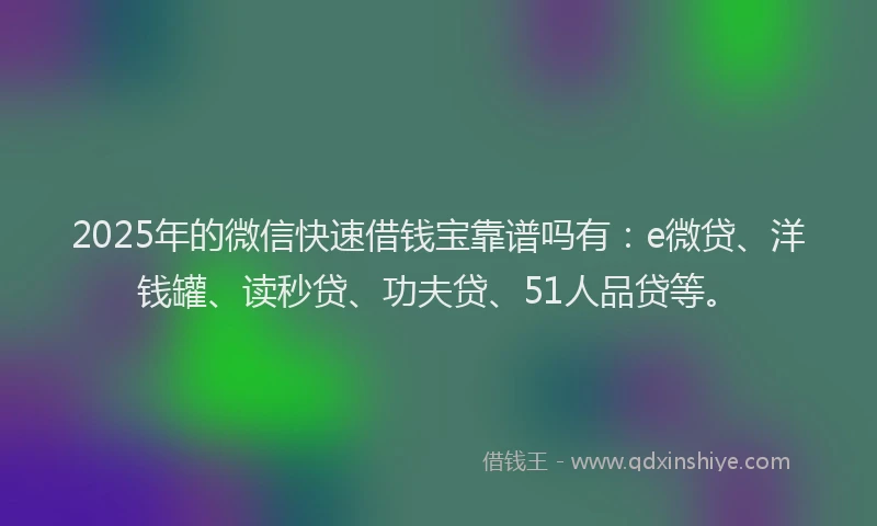 2025年的微信快速借钱宝靠谱吗有：e微贷、洋钱罐、读秒贷、功夫贷、51人品贷等。