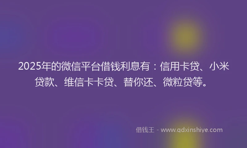 2025年的微信平台借钱利息有：信用卡贷、小米贷款、维信卡卡贷、替你还、微粒贷等。