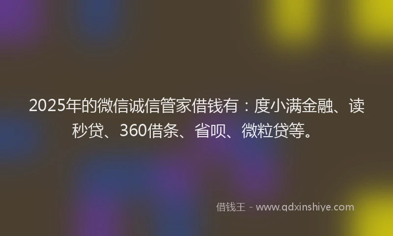 2025年的微信诚信管家借钱有：度小满金融、读秒贷、360借条、省呗、微粒贷等。