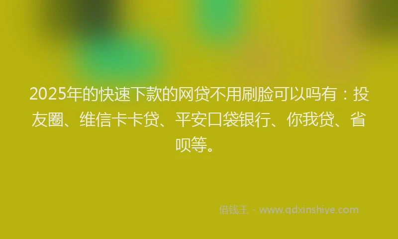 2025年的快速下款的网贷不用刷脸可以吗有：投友圈、维信卡卡贷、平安口袋银行、你我贷、省呗等。