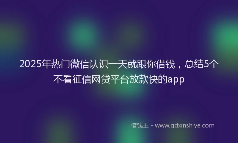 2025年热门微信认识一天就跟你借钱，总结5个不看征信网贷平台放款快的app
