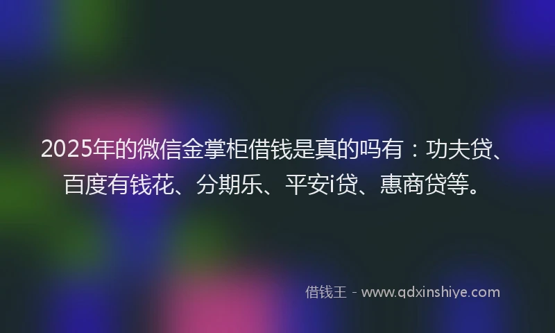2025年的微信金掌柜借钱是真的吗有：功夫贷、百度有钱花、分期乐、平安i贷、惠商贷等。