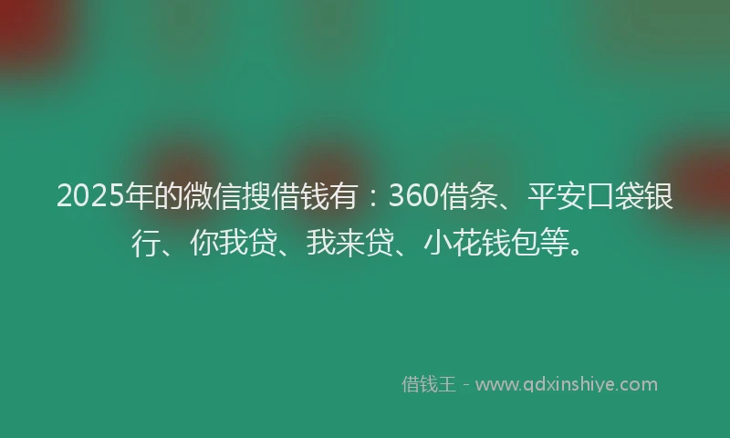 2025年的微信搜借钱有：360借条、平安口袋银行、你我贷、我来贷、小花钱包等。