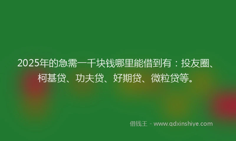 2025年的急需一千块钱哪里能借到有：投友圈、柯基贷、功夫贷、好期贷、微粒贷等。