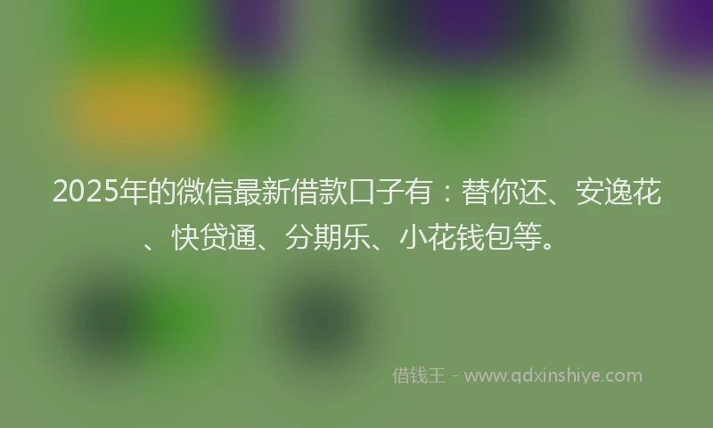 2025年的微信最新借款口子有：替你还、安逸花、快贷通、分期乐、小花钱包等。