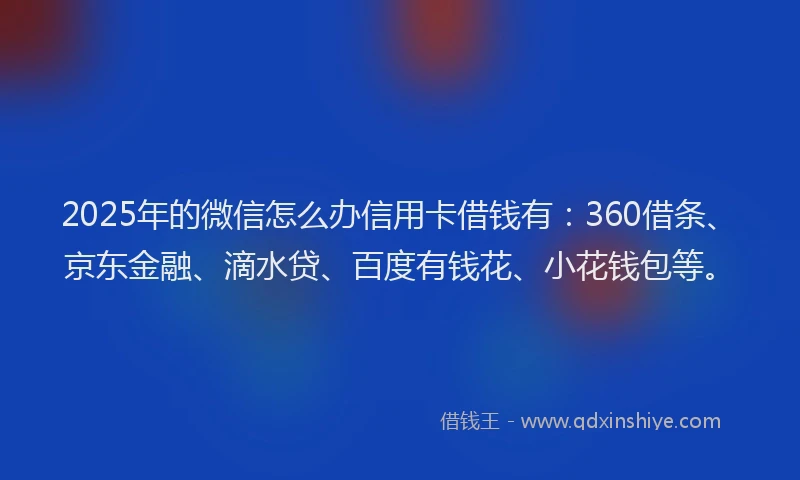 2025年的微信怎么办信用卡借钱有：360借条、京东金融、滴水贷、百度有钱花、小花钱包等。