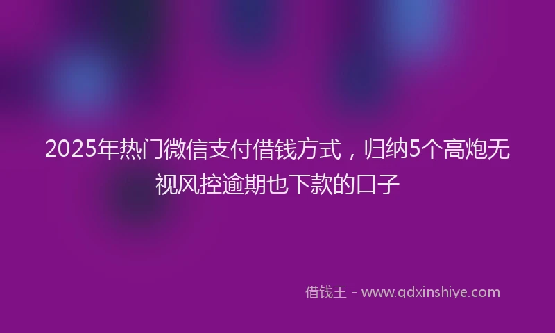 2025年热门微信支付借钱方式，归纳5个高炮无视风控逾期也下款的口子