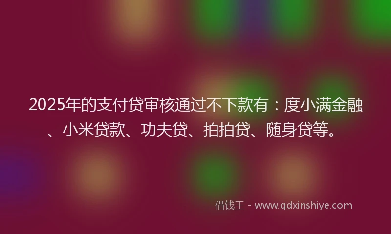 2025年的支付贷审核通过不下款有：度小满金融、小米贷款、功夫贷、拍拍贷、随身贷等。