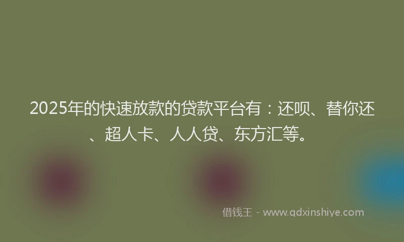 2025年的快速放款的贷款平台有：还呗、替你还、超人卡、人人贷、东方汇等。