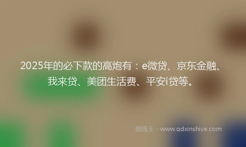 2025年的必下款的高炮有：e微贷、京东金融、我来贷、美团生活费、平安i贷等。