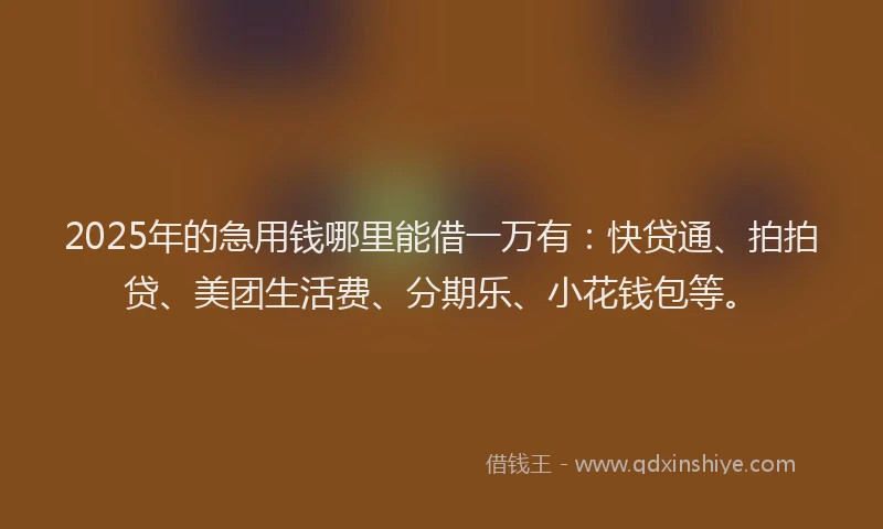 2025年的急用钱哪里能借一万有：快贷通、拍拍贷、美团生活费、分期乐、小花钱包等。