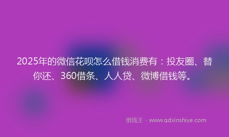 2025年的微信花呗怎么借钱消费有：投友圈、替你还、360借条、人人贷、微博借钱等。