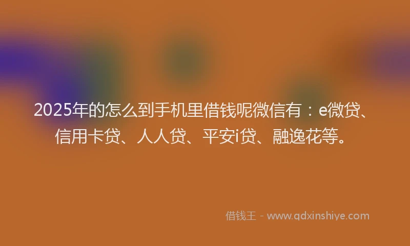 2025年的怎么到手机里借钱呢微信有：e微贷、信用卡贷、人人贷、平安i贷、融逸花等。