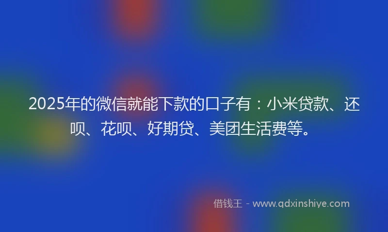 2025年的微信就能下款的口子有：小米贷款、还呗、花呗、好期贷、美团生活费等。