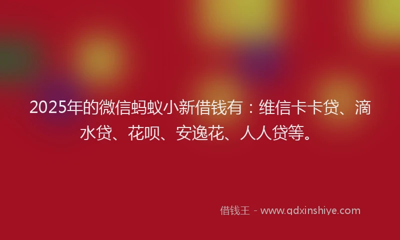 2025年的微信蚂蚁小新借钱有：维信卡卡贷、滴水贷、花呗、安逸花、人人贷等。