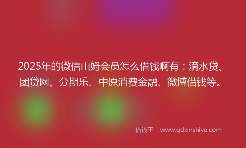 2025年的微信山姆会员怎么借钱啊有：滴水贷、团贷网、分期乐、中原消费金融、微博借钱等。