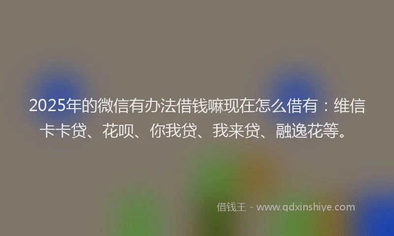 2025年的微信有办法借钱嘛现在怎么借有：维信卡卡贷、花呗、你我贷、我来贷、融逸花等。
