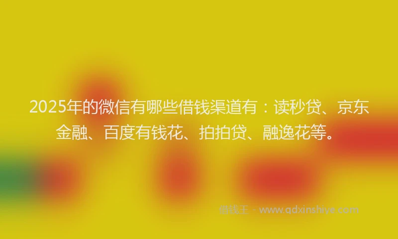 2025年的微信有哪些借钱渠道有：读秒贷、京东金融、百度有钱花、拍拍贷、融逸花等。