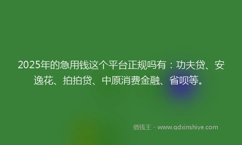 2025年的急用钱这个平台正规吗有：功夫贷、安逸花、拍拍贷、中原消费金融、省呗等。