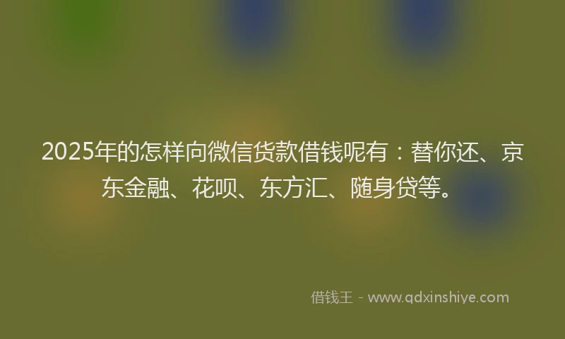 2025年的怎样向微信货款借钱呢有：替你还、京东金融、花呗、东方汇、随身贷等。