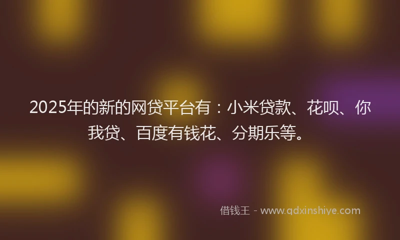 2025年的新的网贷平台有：小米贷款、花呗、你我贷、百度有钱花、分期乐等。